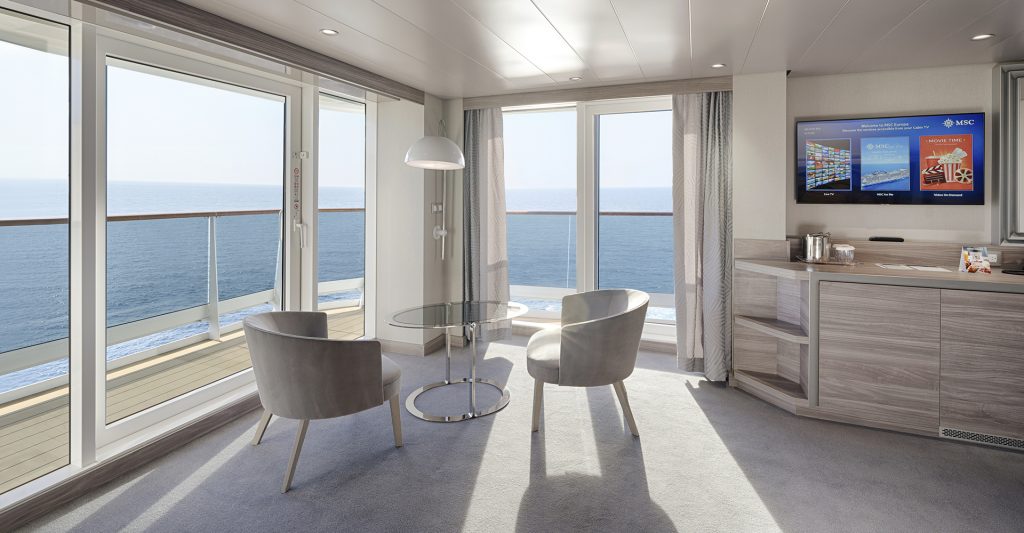Imagen de un camarote del crucero MSC World America 5 navieras que están revolucionando el mercado: imagen de un lujoso camarote del crucero MSC World America