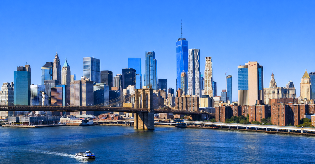 Fotografía de nueva york en un día despejado y soleado, destino de crucero