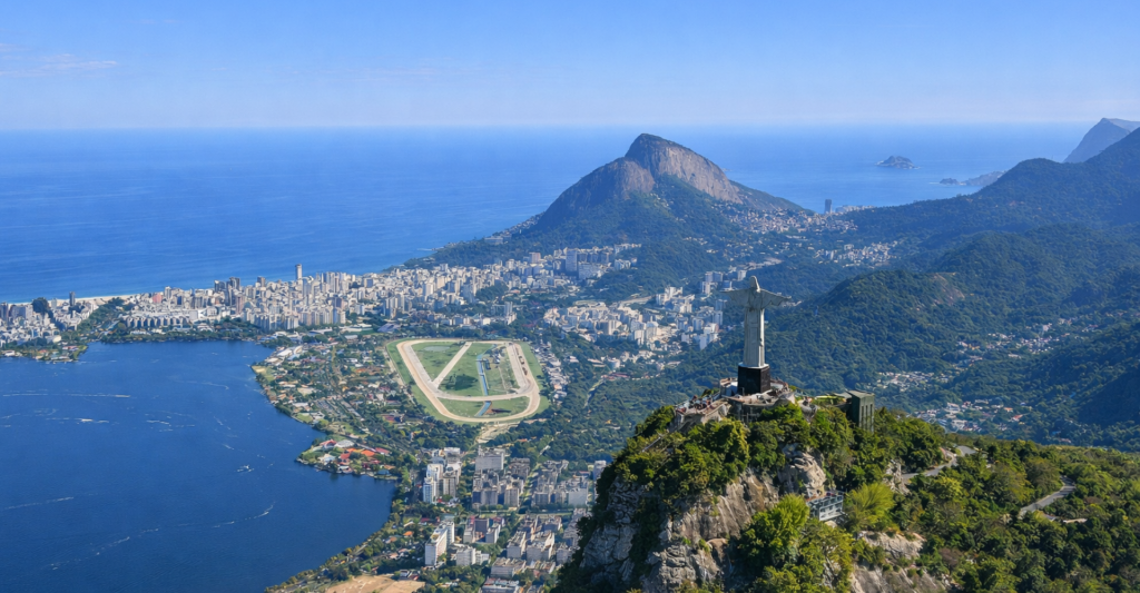 Fotografía panorámica desde el aire del paisaje de Río de Janeiro, destino de crucero