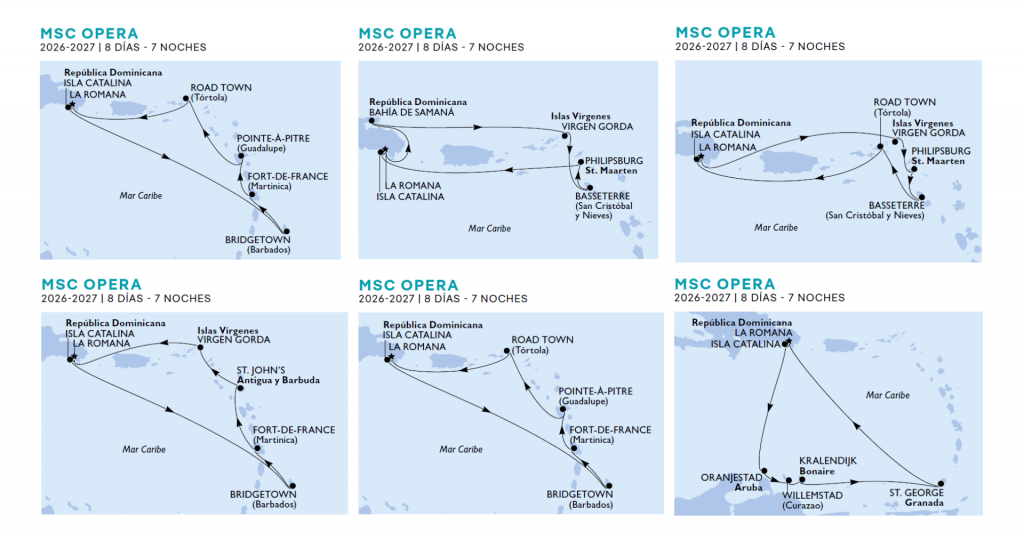MSC Opera itinerarios que hace desde La Romana MSC Opera, mapa de rutas e itinerarios detallados que hace desde La Romana